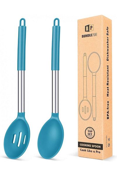 Bundlepro set 2 linguri mari, inox/silicon, albastru, 34 x 7 cm