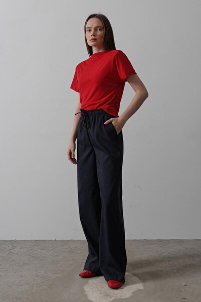 soonaksesuar Elastic Waist Loose Leg Trousers - Navy Blue