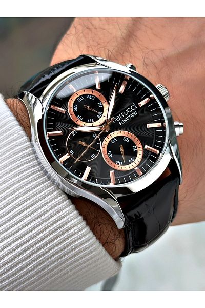 Ferrucci Functions Active Black Color 3 Atm Waterproof Leather Cord Men's Wrist Watch