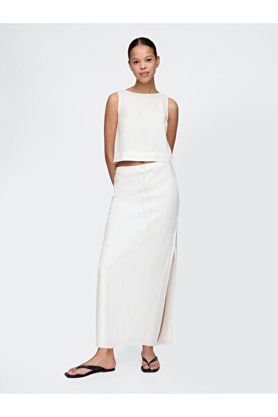 GAP Kadın Beyaz Linen-blend Midi Etek