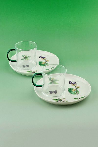 Bursa Porselen Dekor Green Botanical Two Person Tea Mug Suit