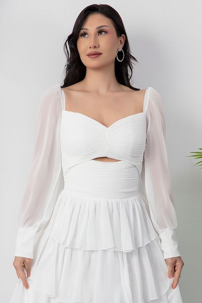 PULLIMM Rochie din șifon cu mâneci lungi, cu decolteu în formă de inimă, ECR5547