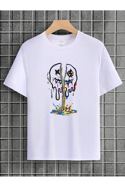 PENTHİLUS Funny Emoji Printed Short Sleeve Men's Crew Neck T-Shirt