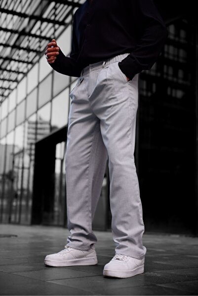MAXIMILLIAN Men's Baggy Fit Pleated Fabric Trousers Light Gray