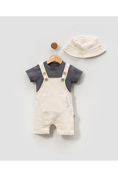 Adda Baby Salopet Badi Hat 3-Piece Set Cotton Summer Comfortable Fit Baby Boy Set