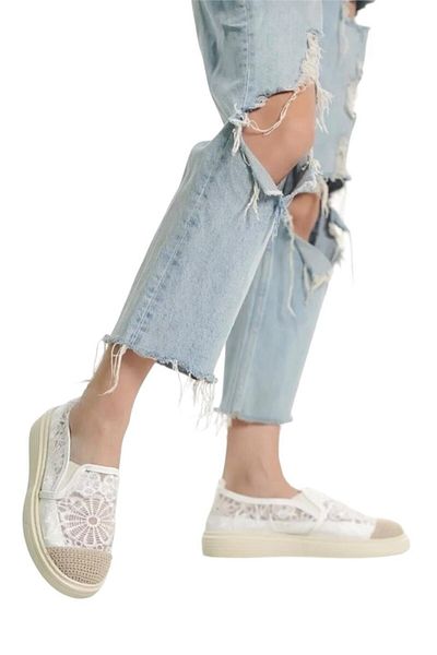 Liger Lace Flat Women's Ballerinas WHITE - BEIGE