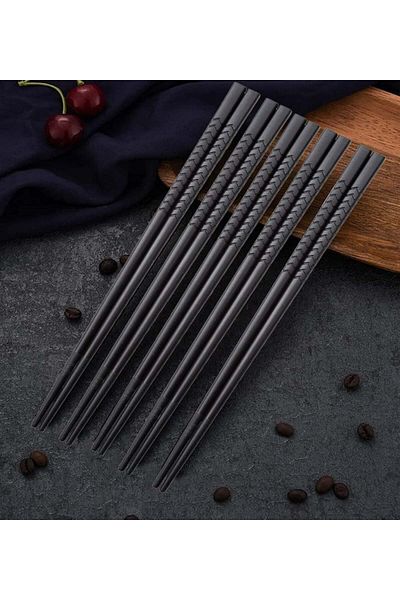 Gerhannery Japanese chopsticks set, 5 pairs, fiberglass, 24 cm, black