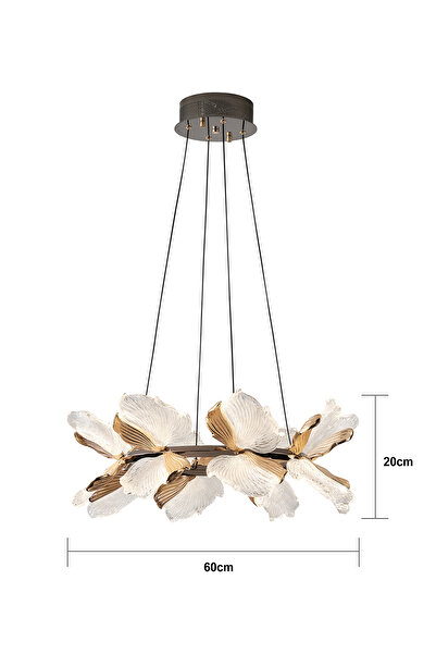 Apliqa Taran 60'lik Siyah Gold Çiçek Desenli 80 Watt Yuvarlak Modern Salon Led Avize