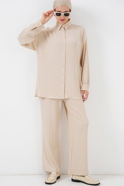 MODAVERA Knitted Hijab Bottom Top Set 6711 - Cream