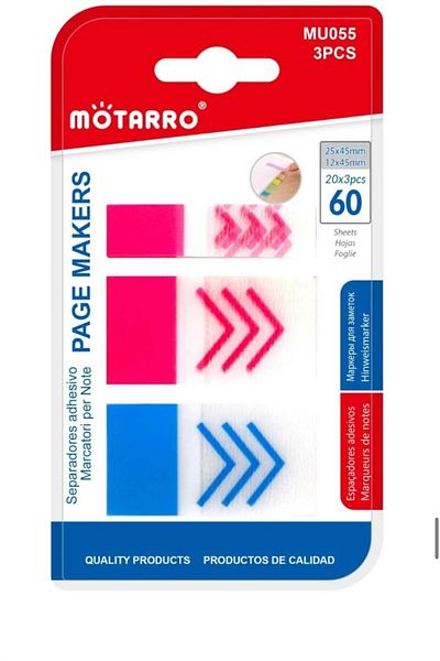 MOTARRO Page Markers Sticky Tabs – (20X5PCS) Colored Index Tabs, Writable For Books