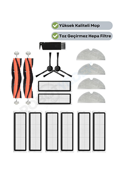 robotyedek Xiaomi Mop 2 Pro 3D - Set de perii de schimb compatibile și filtru Hepa de 17 bucăți (CAMERA-PLUS GLOBAL)