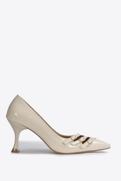 Vizon Ayakkabı Women's Cream Patent Leather Classic Heeled Shoes Vzn25Y-024