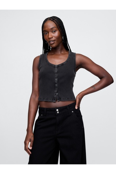 GAP Kadın Siyah Crop Fitilli Atlet