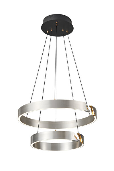 Apliqa Late Gri İki Katlı Yuvarlak 69 Watt Modern Sarkıt Salon Led Avize