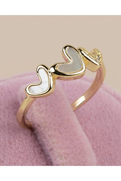 Portakal Esintisi خاتم ثلاث قلوب قابل للتعديل مع حجر اللؤلؤ