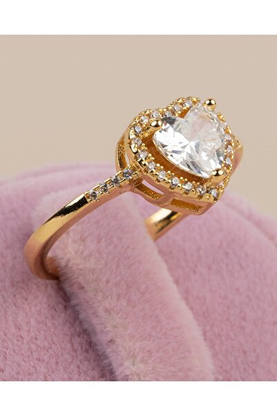 Portakal Esintisi خاتم قابل للتعديل على شكل قلب من حجر الزركون