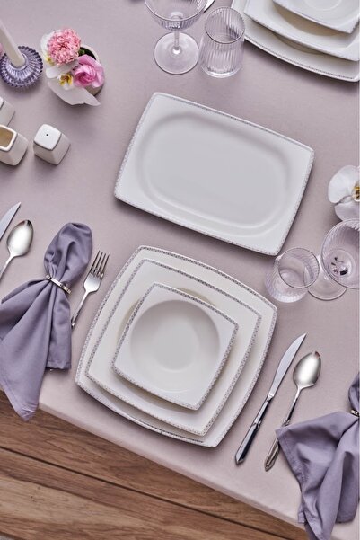 Karaca Square Bone Mindy 53 Parça 12 Kişilik Yemek Takımı Platin