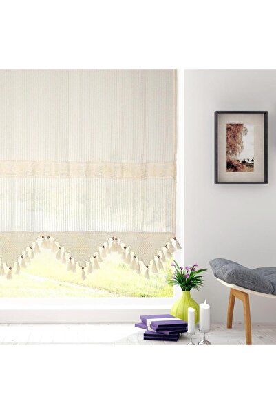Demirhan Perde Ara Güpürlü Natural İnce Çizgili Tül Perde