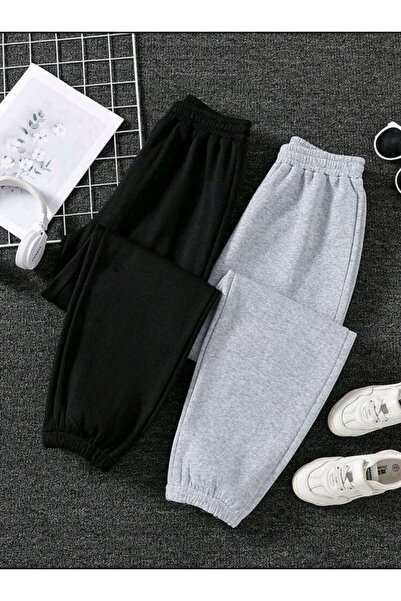 ervafashion 2'li Paket Siyah Gri Lastik Paça Rahat Giyim Günlük Mevsimlik İki...