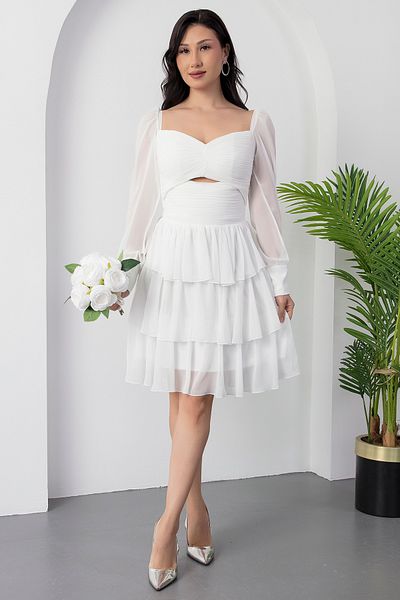 PULLIMM Rochie din șifon cu mâneci lungi, cu decolteu în formă de inimă, ECR5547