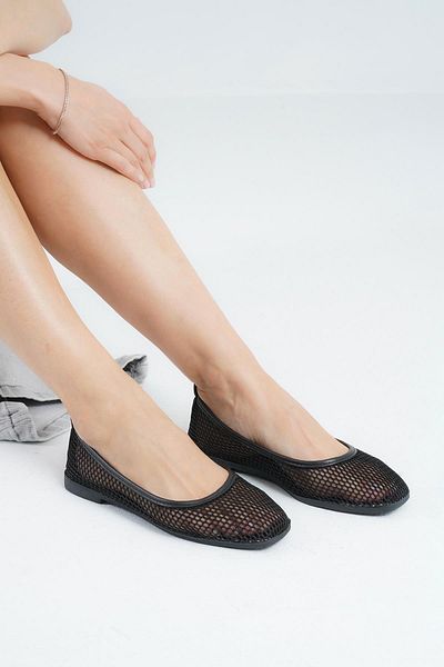 Beyond Women's Black Mesh Daily Low Heeled Comfortable Ballerinas Byndmrj01