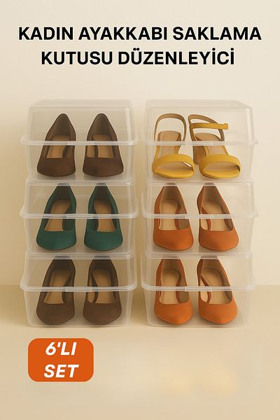 welcomein 6-Pack Women Shoe Protection Box Transparent Shoe Storage Box Women Shoe Organizer
