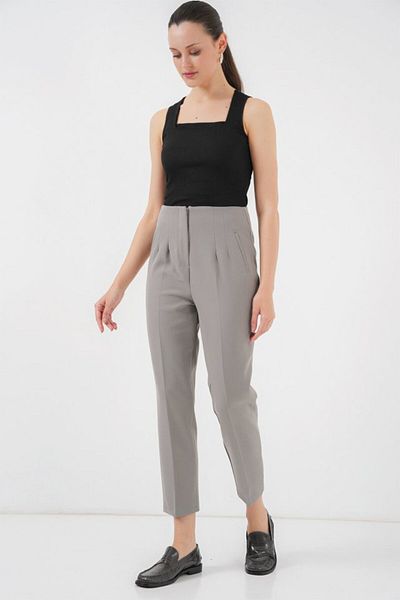 leyla sanat sanata yeni bir bakış açısı Leyla Sanat Sanata a New Perspective 6650 High Waist Fabric Pants - Gray