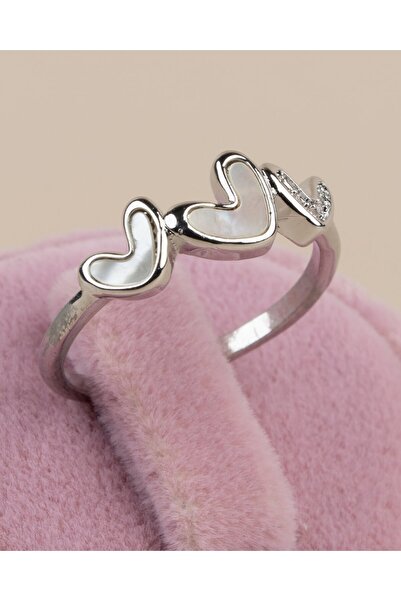 Portakal Esintisi خاتم ثلاث قلوب قابل للتعديل مع حجر اللؤلؤ