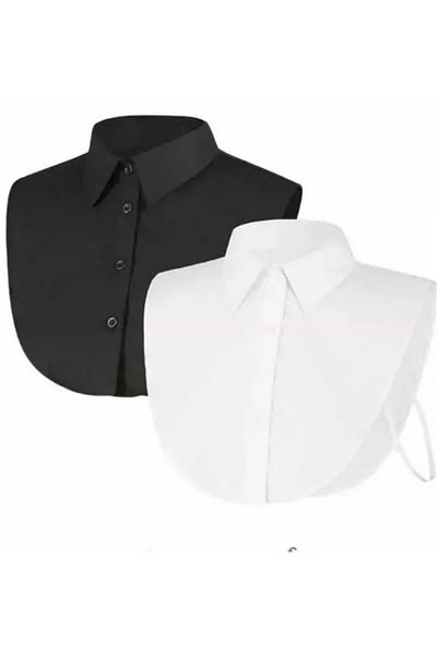 Belifanti Collection Guler de cămașă alb-negru din bumbac pentru femei 2 buc