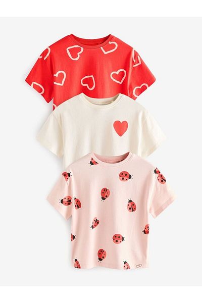 Next Baby Cotton Red Heart Patterned Short Sleeve Tights 3-Piece Bottom Top Set
