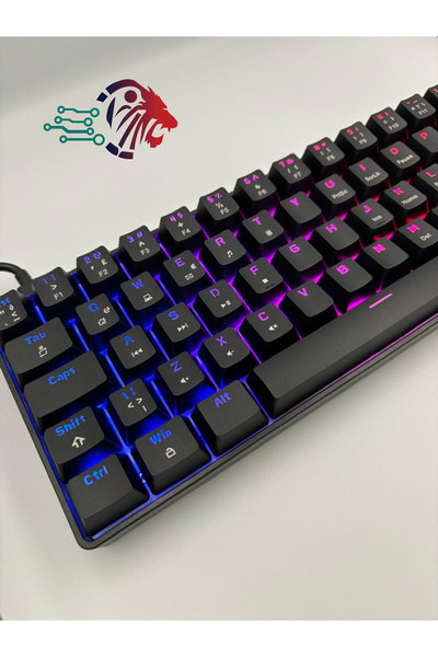 silabor T60 Siyah Renk Kırmızı Switch RGB Mekanik Kablolu Driverli Oyuncu Klavyesi T60 Mini Türkçe Q Klavye