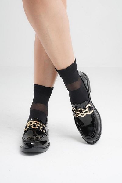 Beyond Γυναικεία μαύρη λουστρίνι αγκράφα Loafer Moccasin 3cm BYNDLFRK01