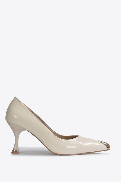 Vizon Ayakkabı Women's Cream Patent Leather Classic Heeled Shoes Vzn25Y-022