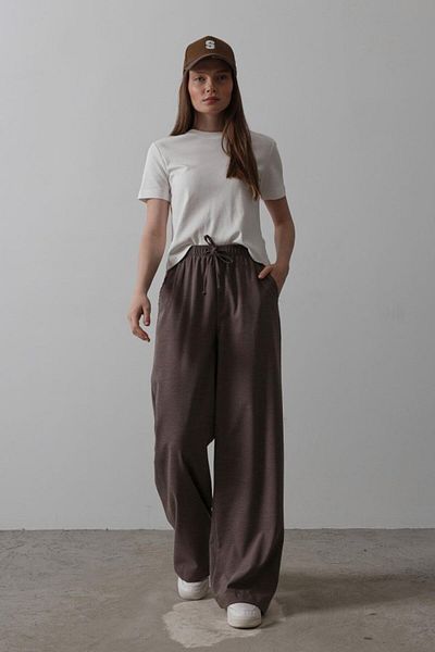 Moda Asmira Elastic Waist Loose Leg Trousers - Coffee
