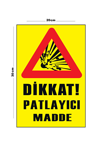 Lucena Metal Dikkat Patlayıcı Madde 20cm x 30cm A4 Büyüklüğünde Uyarı Levhası Yönlendirme Tabelası