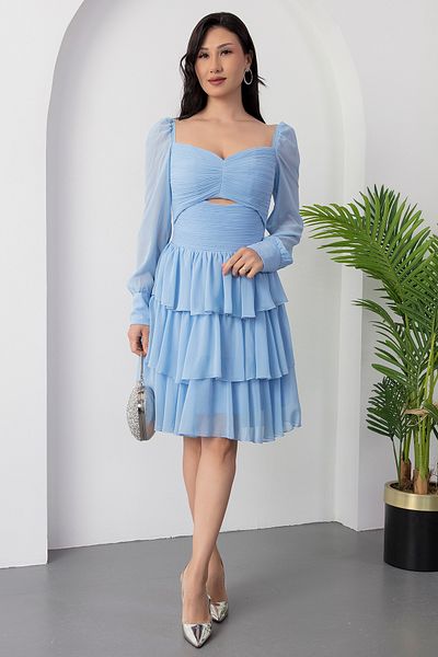 PULLIMM Rochie din șifon cu mâneci lungi, cu decolteu în formă de inimă, ECR5547