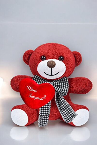 Canestar Seni Seviyorum Kalpli Peluş Papyonlu Ayıcık - Sevgiliye Özel Seni seviyorum Yazılı Kalp