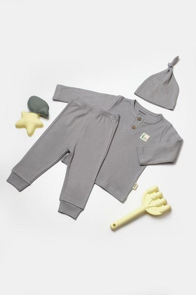 BabyCosy Organic Wear 3-piece set: blouse, pants and Bamboo hat, gray, BabyCosy, 50% cotton+50% bamboo