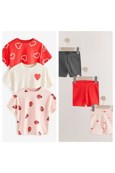 Next Baby Cotton Red Heart Patterned Short Sleeve Tights 3-Piece Bottom Top Set