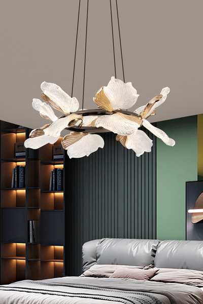 Apliqa Taran 50'lik Siyah Gold Çiçek Desenli 60 Watt Yuvarlak Modern Salon Led Avize