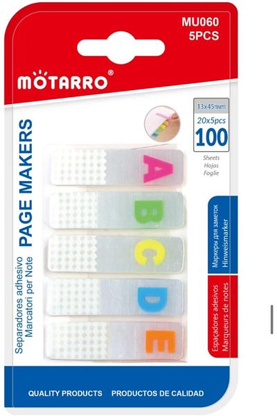 MOTARRO Page Markers Sticky Tabs – (20X5PCS) Colored Index Tabs, Writable For Books