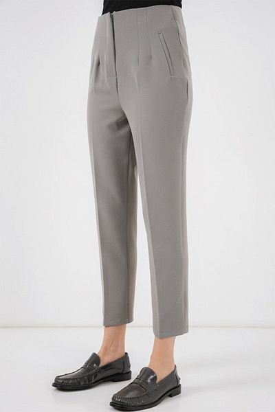 leyla sanat sanata yeni bir bakış açısı Leyla Sanat Sanata a New Perspective 6650 High Waist Fabric Pants - Gray