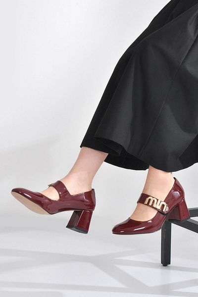 Vizon Ayakkabı Women's Burgundy Patent Leather Classic Heeled Shoes Vzn25Y-002