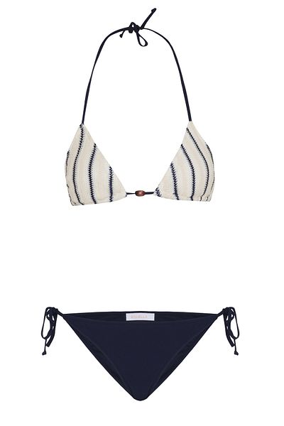 AQUELLA Striped Knitwear Ecru Triangle Bikini Set