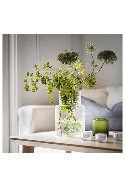 IKEA KONSTFULL Vase, clear glass/patterned, 26 cm