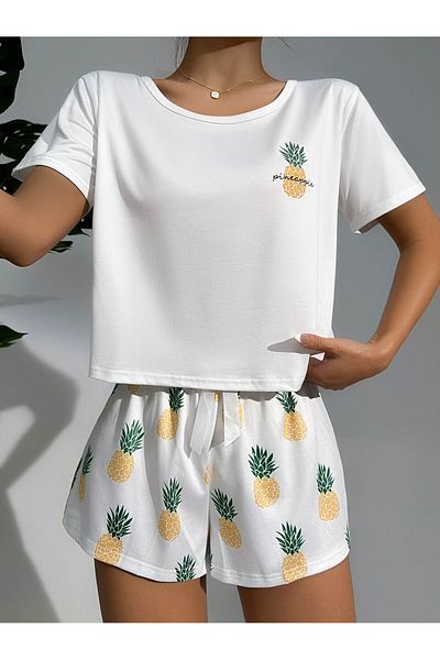 PENTHİLUS Set de pijamale cu top și pantaloni scurți cu imprimeu ananas