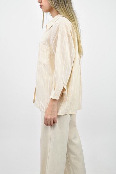 birizmoda Πουκάμισο Oversize με ριγέ λεπτομέρεια τσέπης - Κρέμα