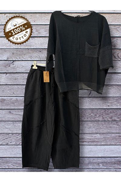 AGORATEKSTİL Women's Pockets Mesh Tasseled Linen Combination