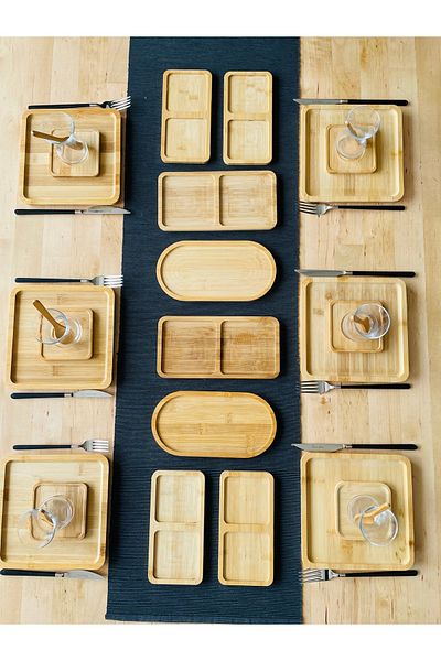 CASA DE BELLA Bamboo 20 Piece Square Serving Plate Breakfast Set for 6 People