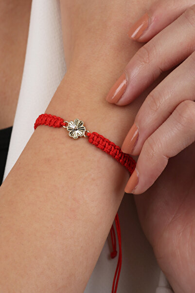 DİAMİNE PIRLANTA 14 Ayar Altın Kalemli Yonca İp Bileklik